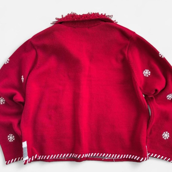 Vintage Karen Scott Red Knit Embroidered Christmas Penguin Ugly Sweater Cardigan - Picture 7 of 7